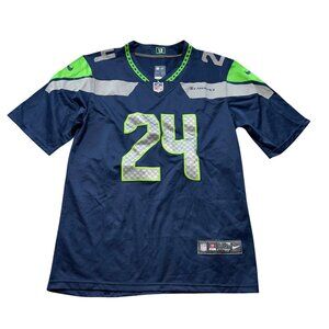 NIKE Mens Sz Small Seattle Seahawks Marshawn Lynch #24 Navy Home Jersey